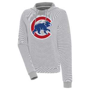 Women's Antigua  Gray/White Chicago Cubs Axe Bunker Tri-Blend Pullover Hoodie