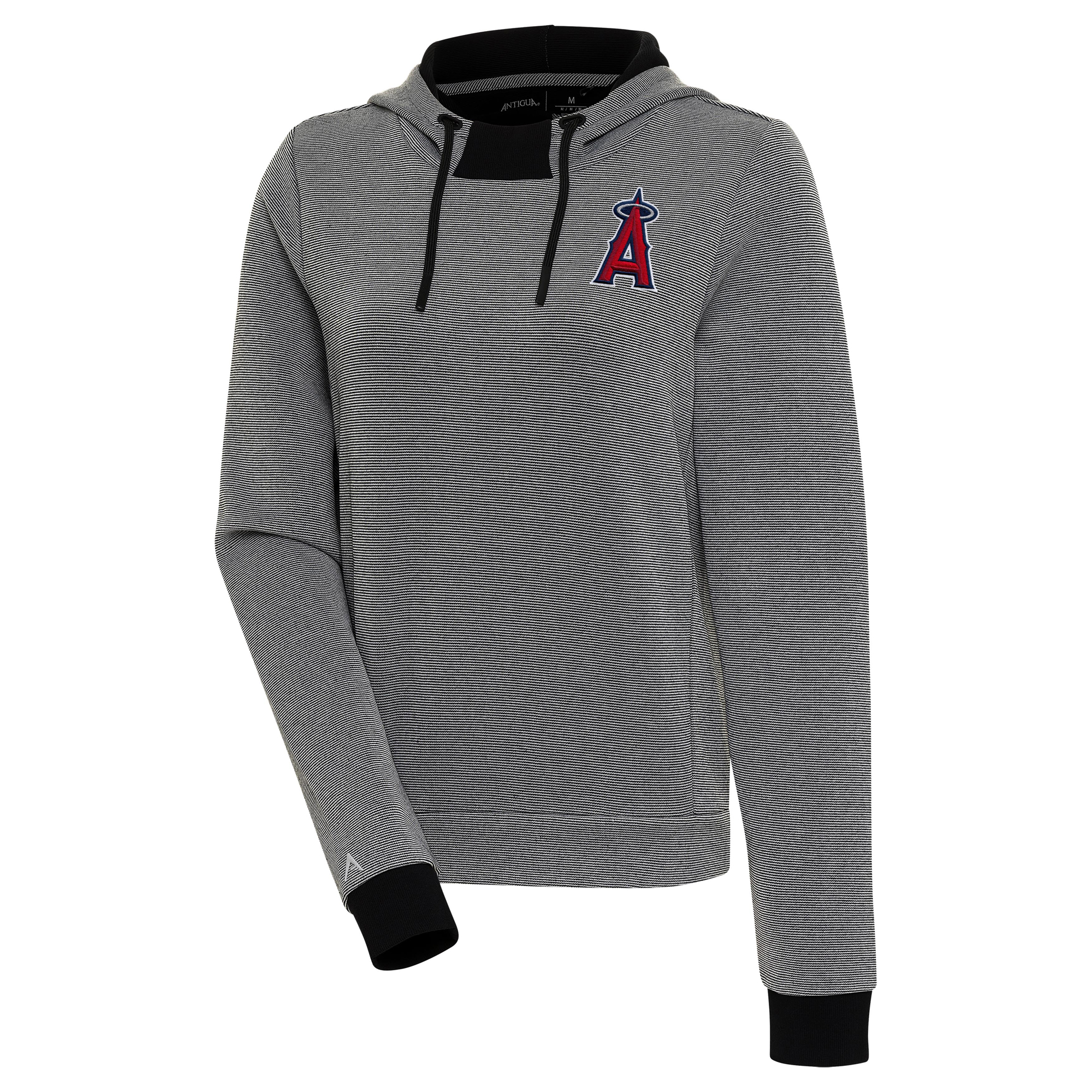 Women's Antigua Black/White Los Angeles Angels Axe Bunker Tri-Blend Pullover Hoodie