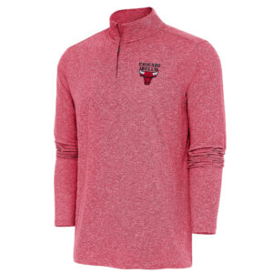Men's Antigua  Heather Red Chicago Bulls Hunk Quarter-Zip Pullover Top