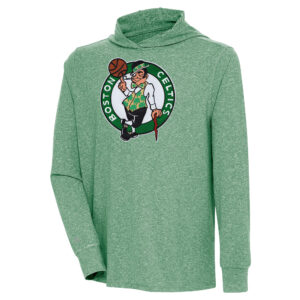 Men's Antigua  Hunter Green Boston Celtics Saga Long Sleeve Hoodie T-Shirt