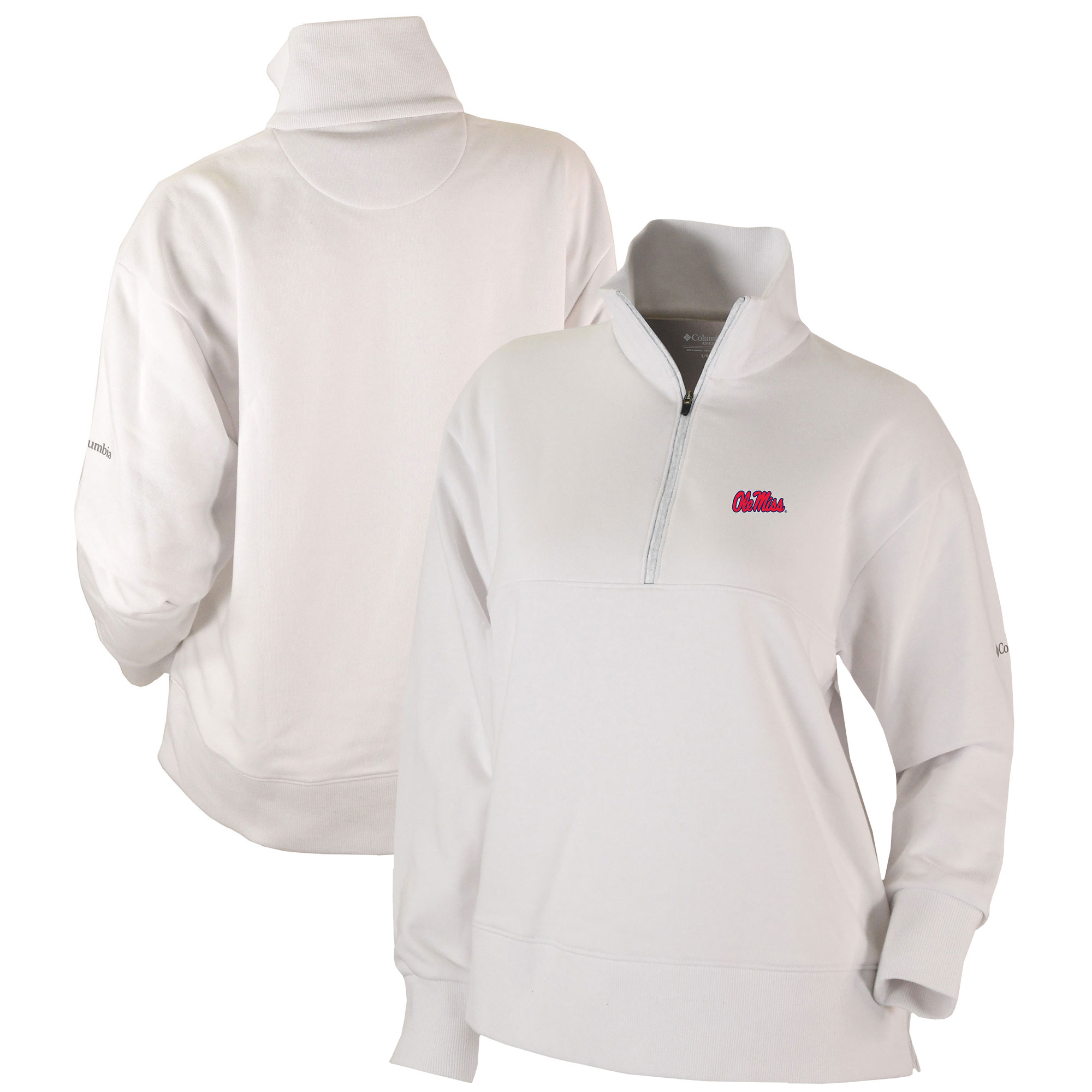 Women's Columbia White Ole Miss Rebels Omni-Wick Birchwood Hills Quarter-Zip Pullover Top