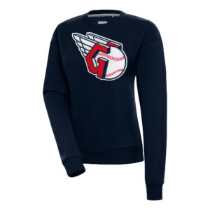 Women's Antigua  Navy Cleveland Guardians Victory Chenille Pullover Sweatshirt