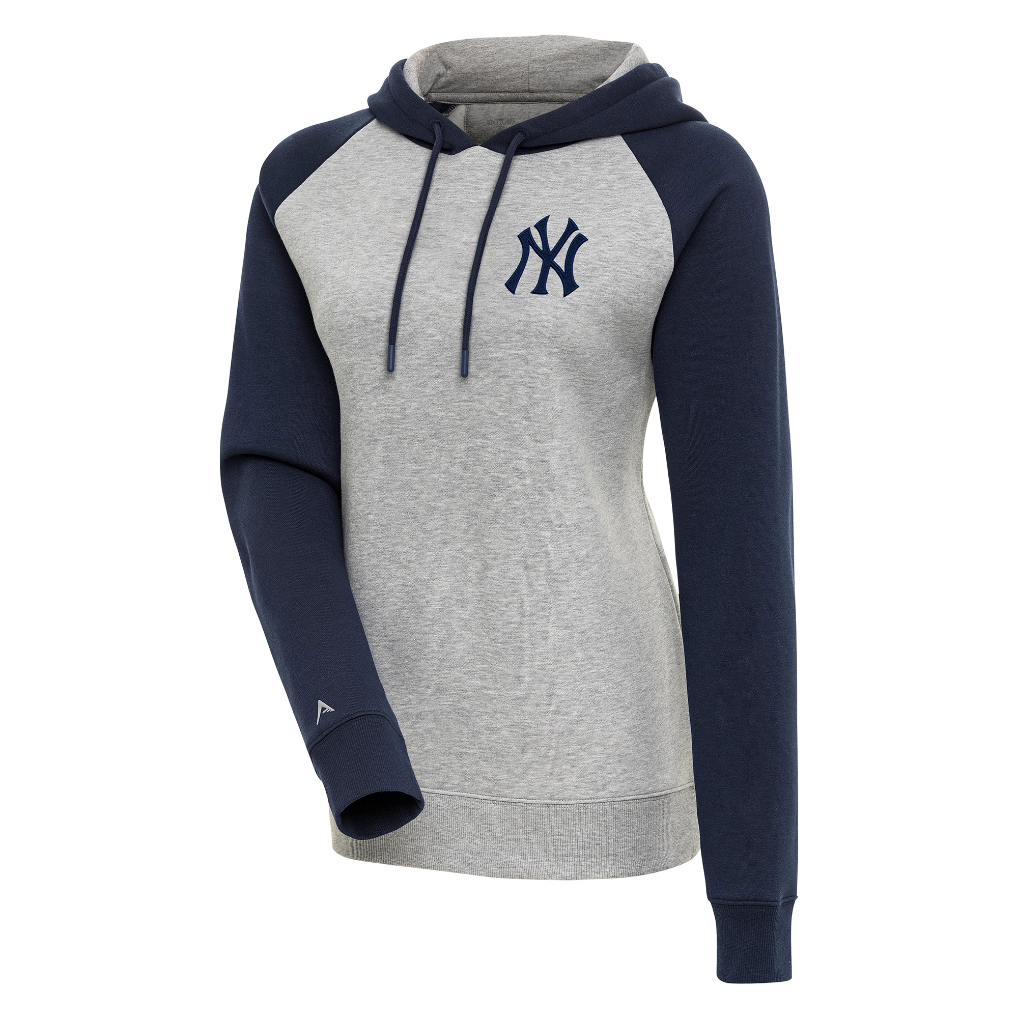 Women's Antigua Heather Gray/Navy New York Yankees Victory Raglan Sleeve Pullover Hoodie
