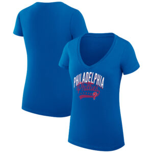 Women's G-III 4Her by Carl Banks  Royal Philadelphia Phillies Filigree Team V-Neck Fitted T-Shirt