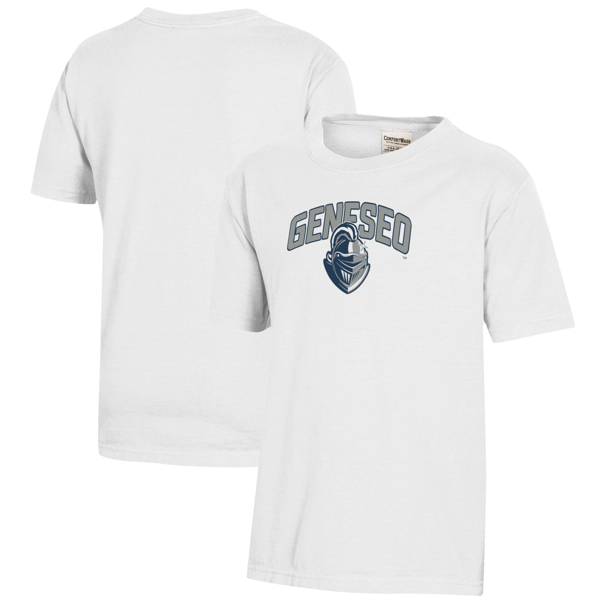 Youth White SUNY Geneseo Knights Logo Comfort Wash T-Shirt