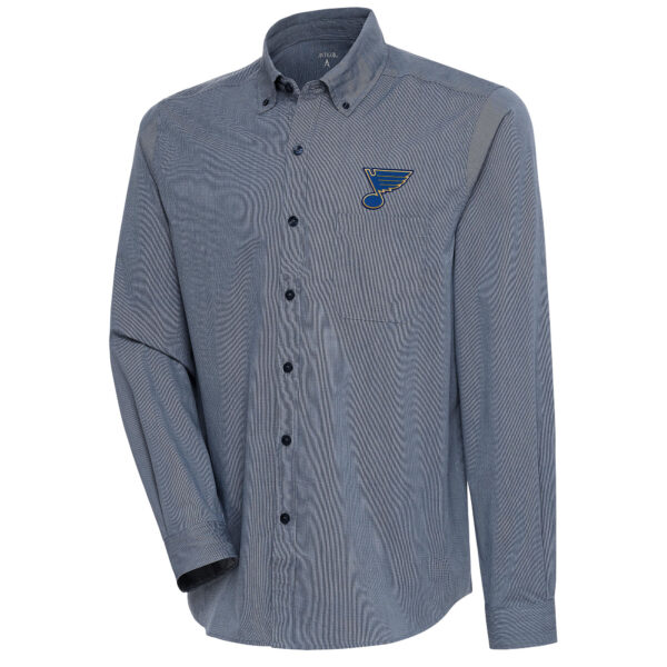 Men's Antigua  Navy St. Louis Blues Compression Tri-Blend Button-Down Shirt