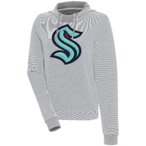 Women's Antigua  Gray Seattle Kraken Axe Bunker Tri-Blend Pullover Hoodie