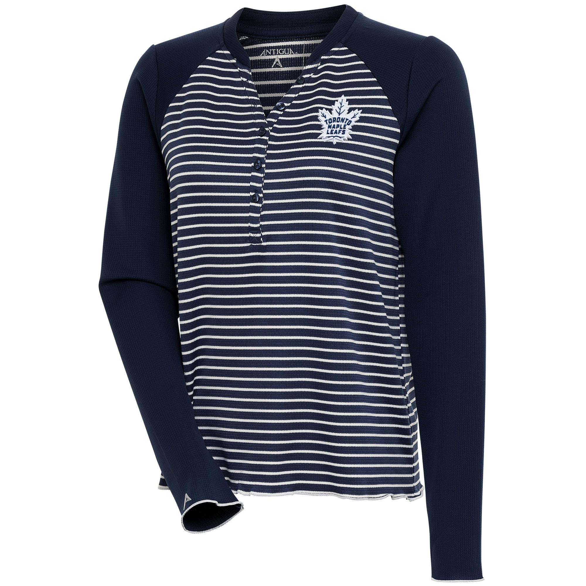 Women's Antigua Navy Toronto Maple Leafs Maverick Henley Long Sleeve T-Shirt