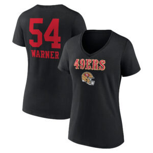 Women's Fred Warner Black San Francisco 49ers Wordmark Player Name & Number V-Neck T-Shirt