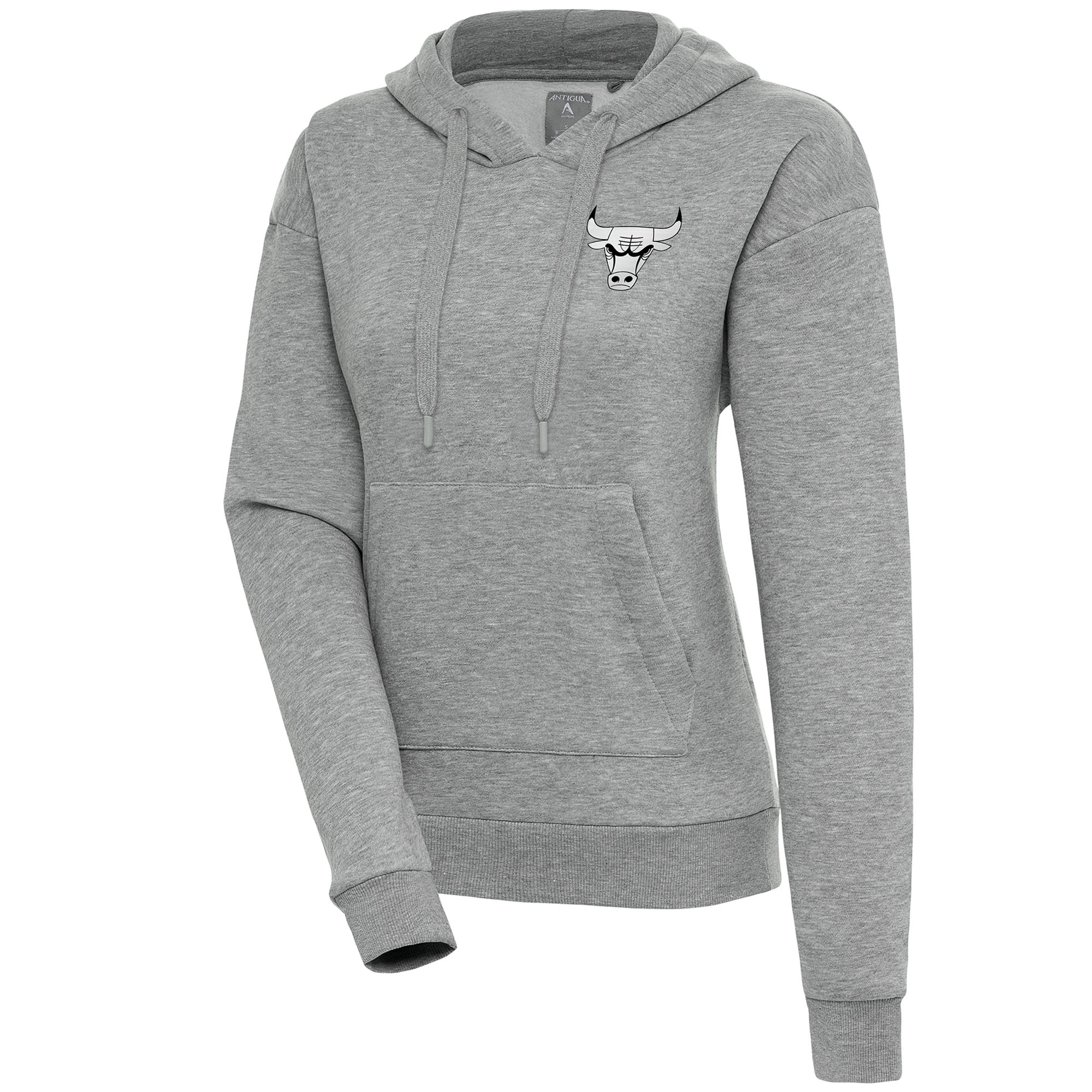 Women's Antigua Heather Gray Chicago Bulls Brushed Metallic Victory Pullover Hoodie