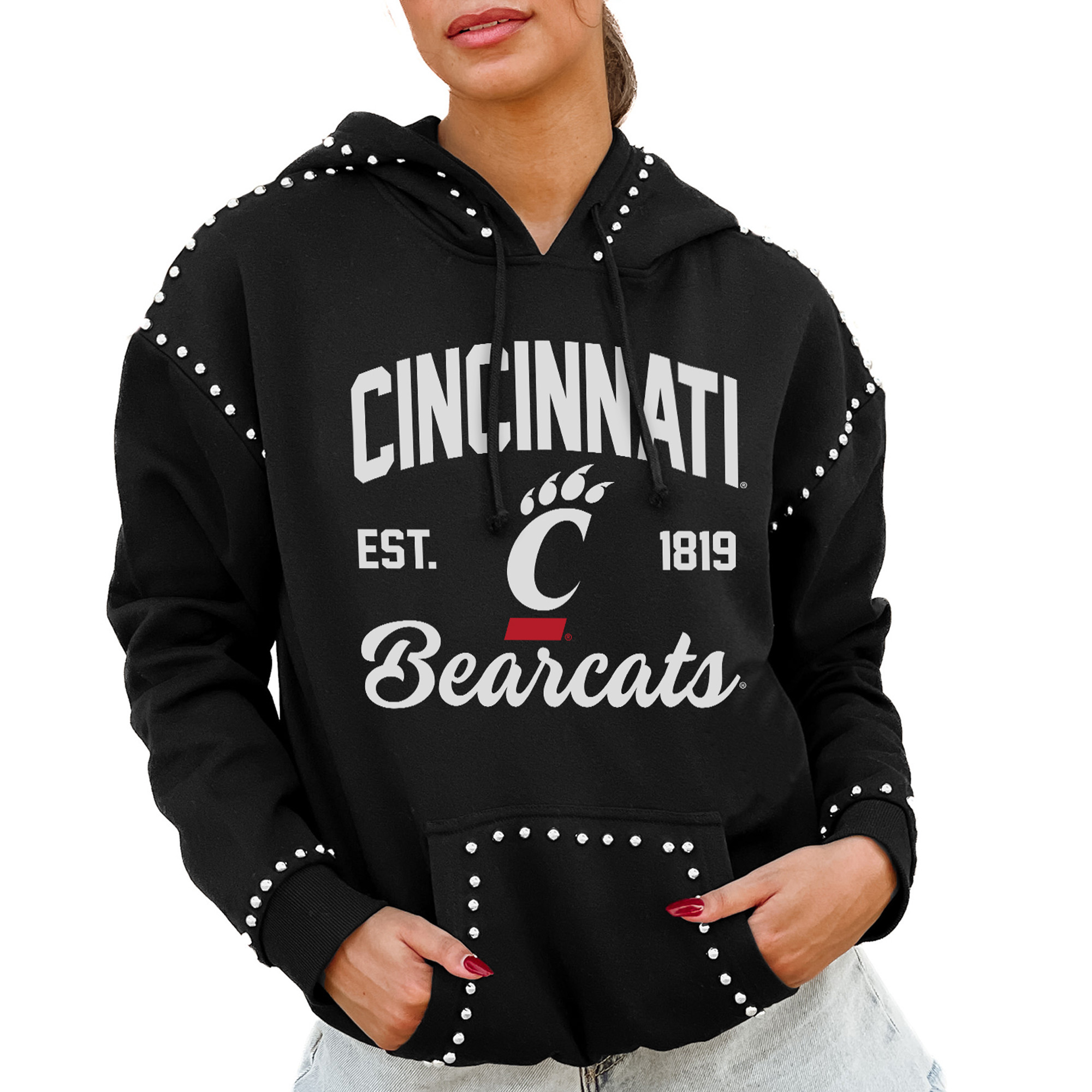 Women's Gameday Couture Black Cincinnati Bearcats Studded Pullover Hoodie