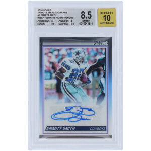 Emmitt Smith Dallas Cowboys Autographed 2018 Panini Score Tribute '90 Reprint #101T #14/25 BGS Authenticated 8.5/10 Card - 8,9,9.5,9.5 Subgrades