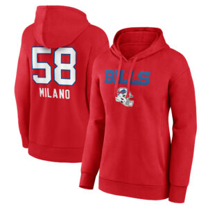 Women's Matt Milano Red Buffalo Bills Team Wordmark Player Name & Number Pullover Hoodie
