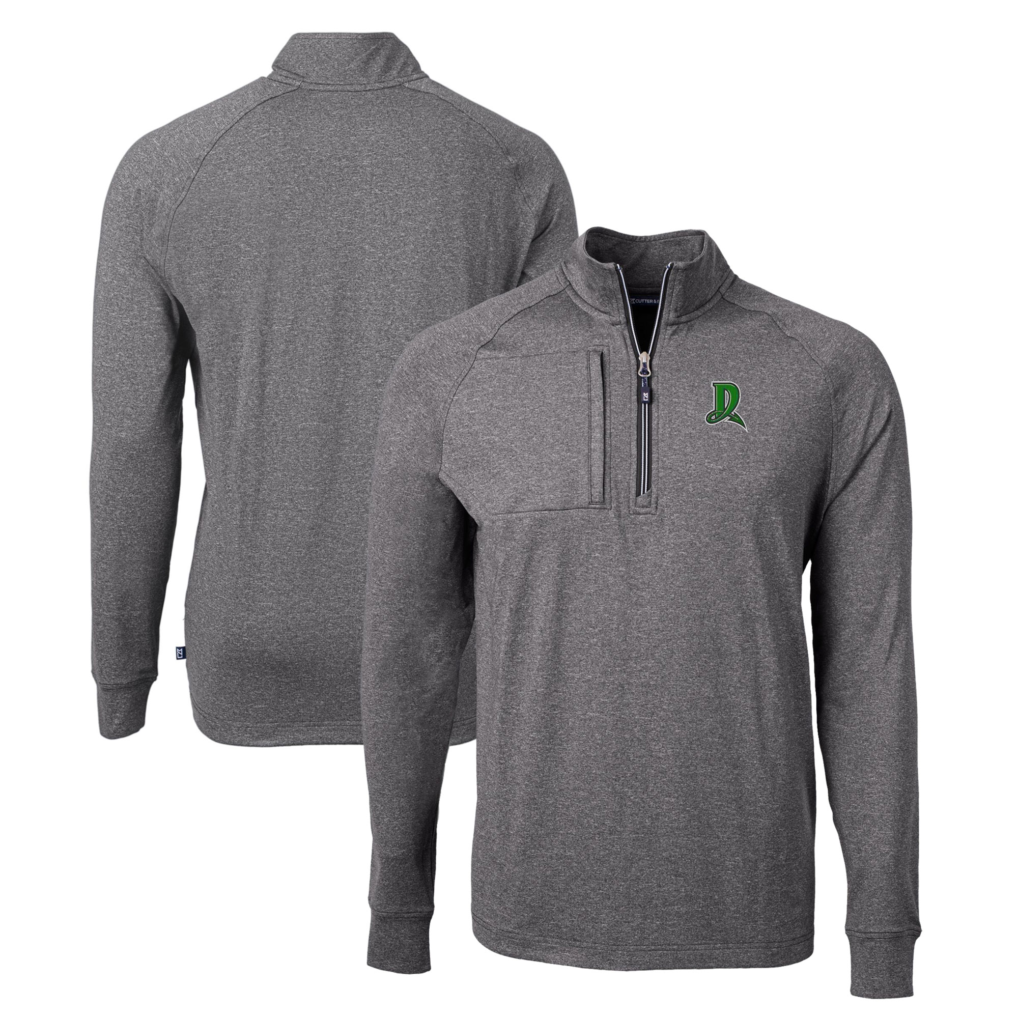 Men's Cutter & Buck Heather Black Dayton Dragons Adapt Eco Knit Heather Recycled Quarter-Zip Pullover - Image 2