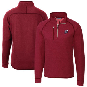 Men's Cutter & Buck Heather Red Reading Fightin Phils Mainsail Sweater-Knit Half-Zip Pullover Jacket