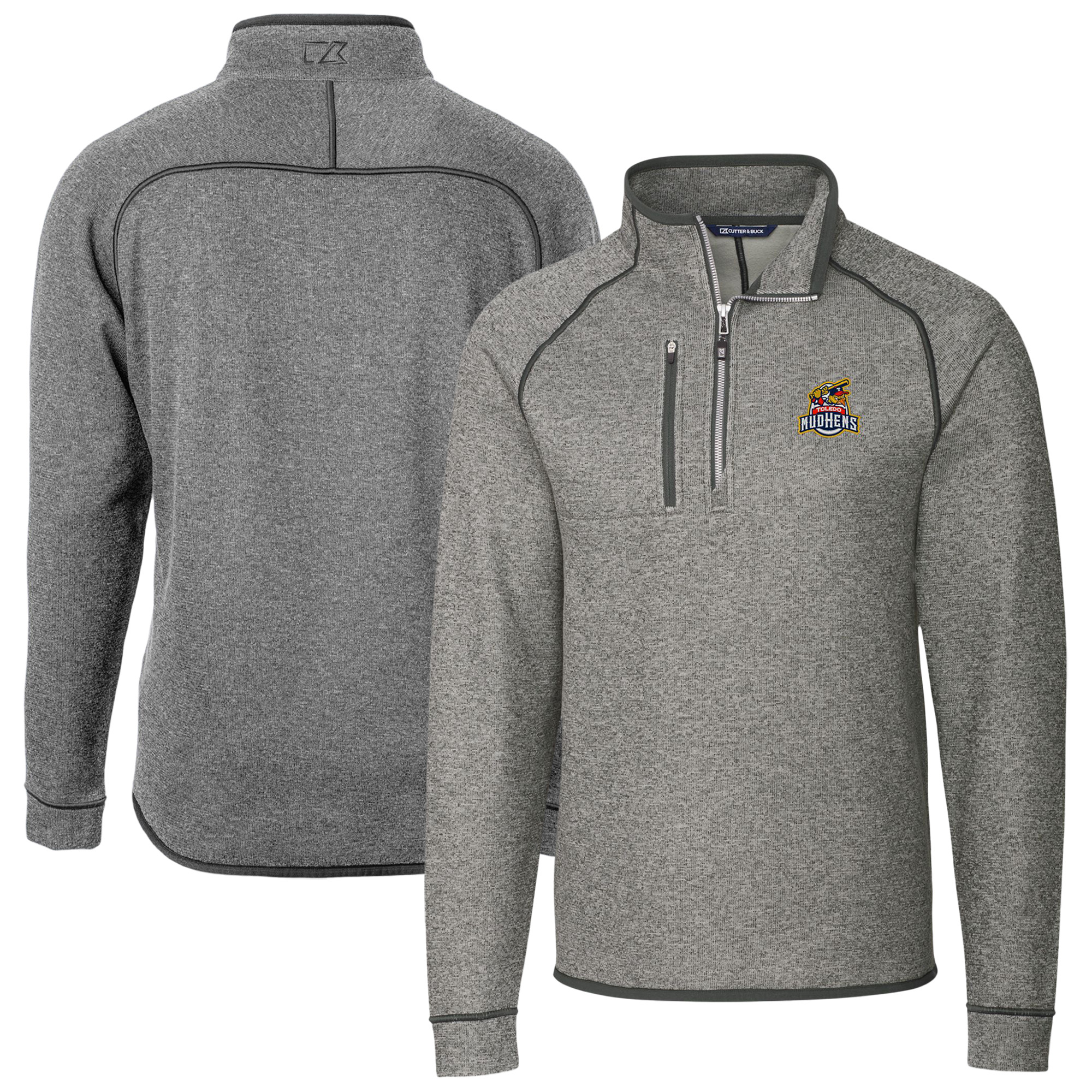Men's Cutter & Buck Heather Gray Toledo Mud Hens Mainsail Sweater-Knit Half-Zip Pullover Jacket - Image 5