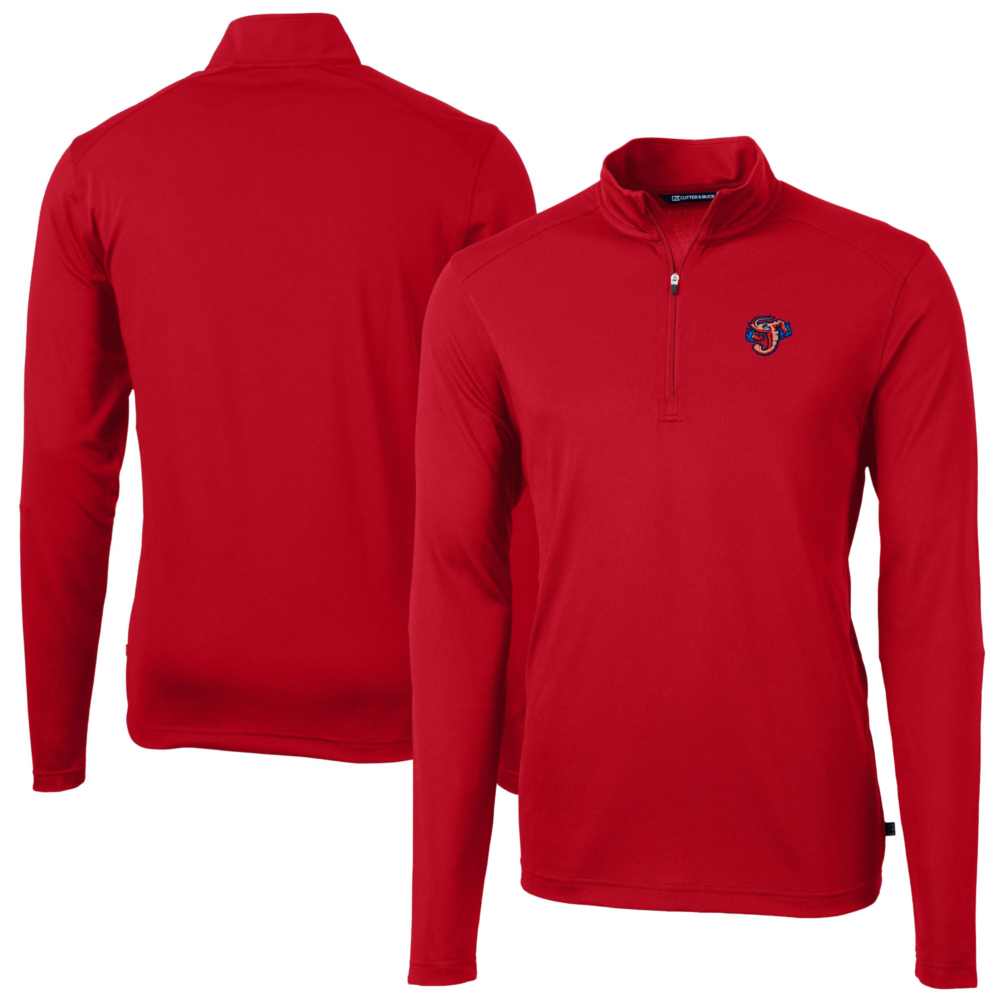 Men's Cutter & Buck Red Jacksonville Jumbo Shrimp Virtue Eco Pique Recycled Quarter-Zip Pullover Top