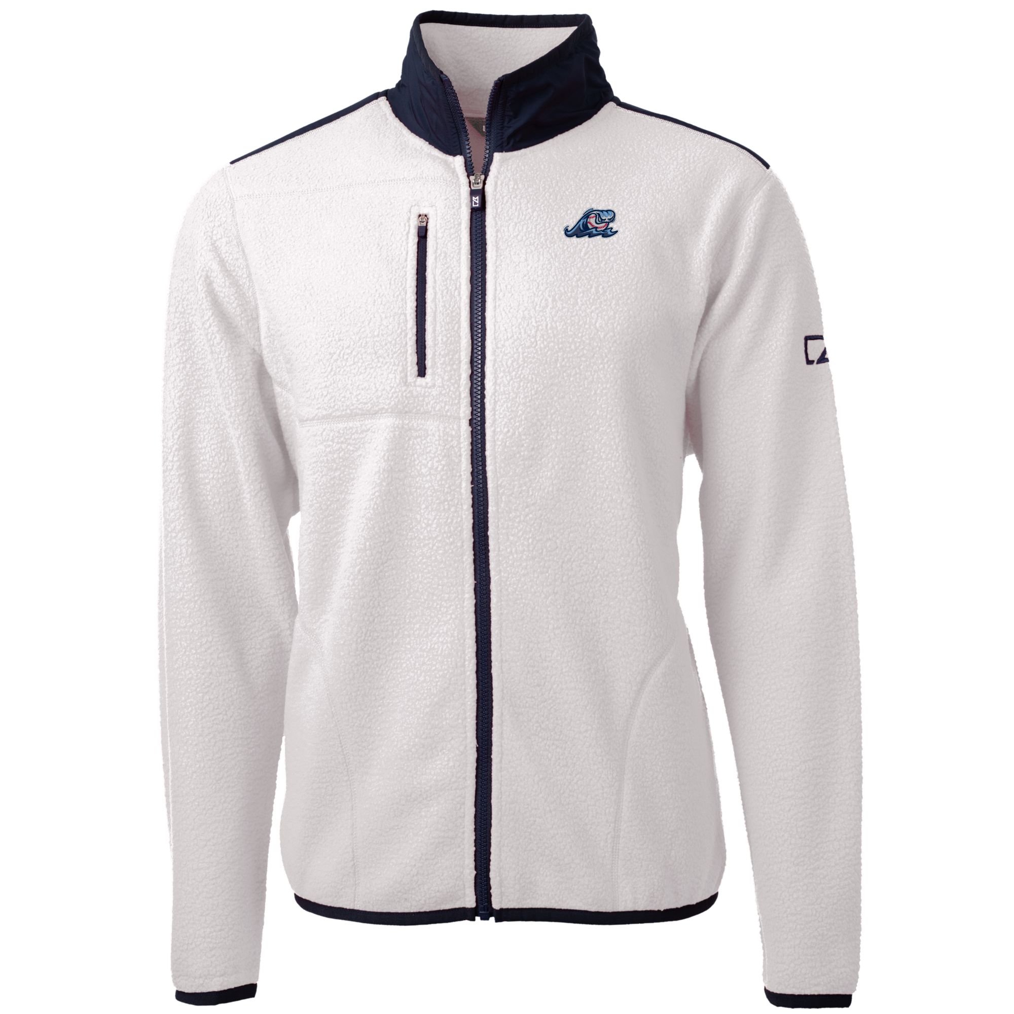 Men's Cutter & Buck White/Navy West Michigan Whitecaps Big & Tall Cascade Eco Sherpa Fleece Full-Zip Jacket - Image 6