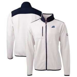 Men's Cutter & Buck White/Navy West Michigan Whitecaps Big & Tall Cascade Eco Sherpa Fleece Full-Zip Jacket