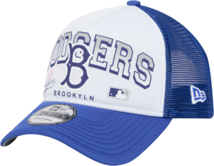Men's New Era White Los Angeles Dodgers Retro Wordmark 9FORTY A-Frame Trucker Adjustable Hat