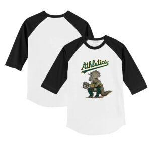 Toddler Tiny Turnip White/Black Athletics Triceratops 3/4-Sleeve Raglan T-Shirt
