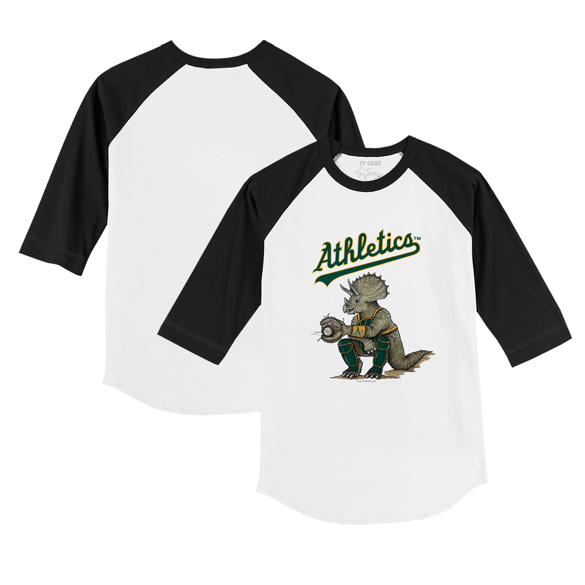 Toddler Tiny Turnip White/Black Athletics Triceratops 3/4-Sleeve Raglan T-Shirt