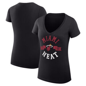 Women's G-III 4Her by Carl Banks Black Miami Heat Large City Logo Fitted V-Neck T-Shirt
