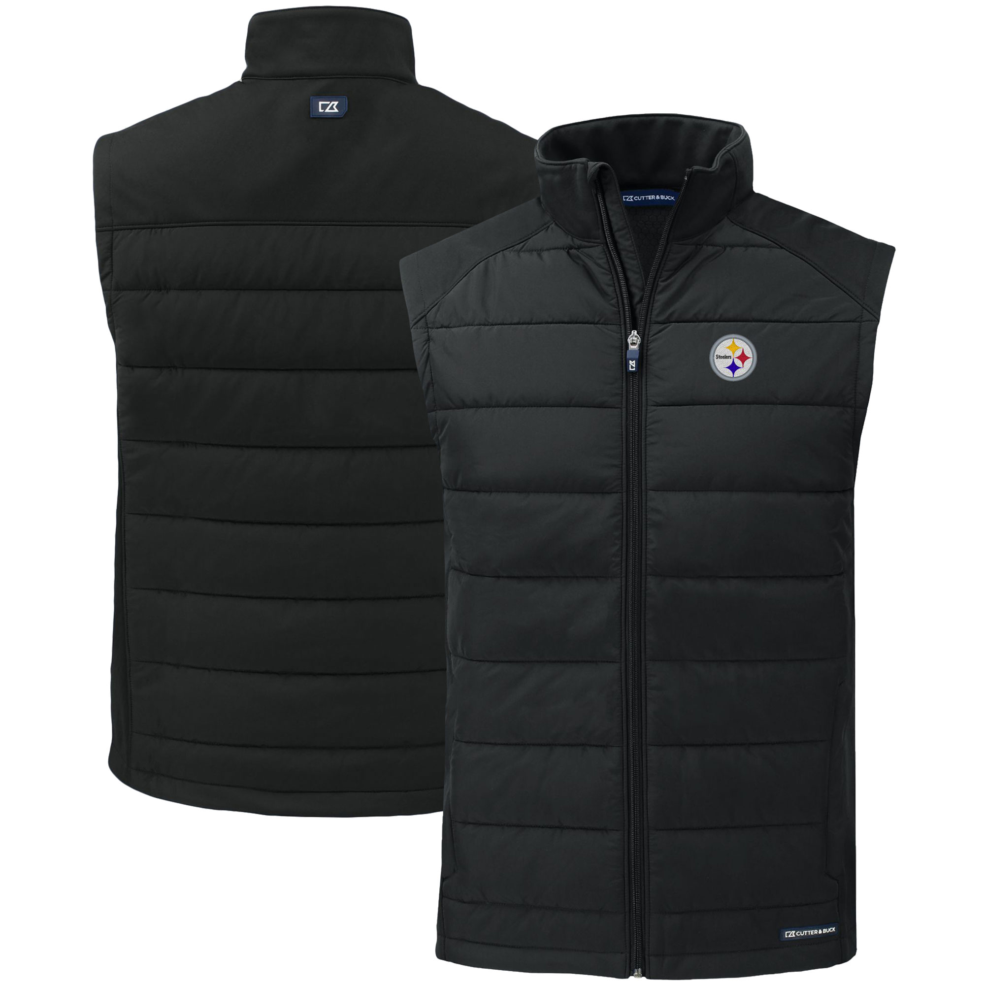 Men's Cutter & Buck Black Pittsburgh Steelers Primary Mark Evoke PrimaLoft Hybrid Eco Softshell Recycled Full-Zip Vest - Image 5