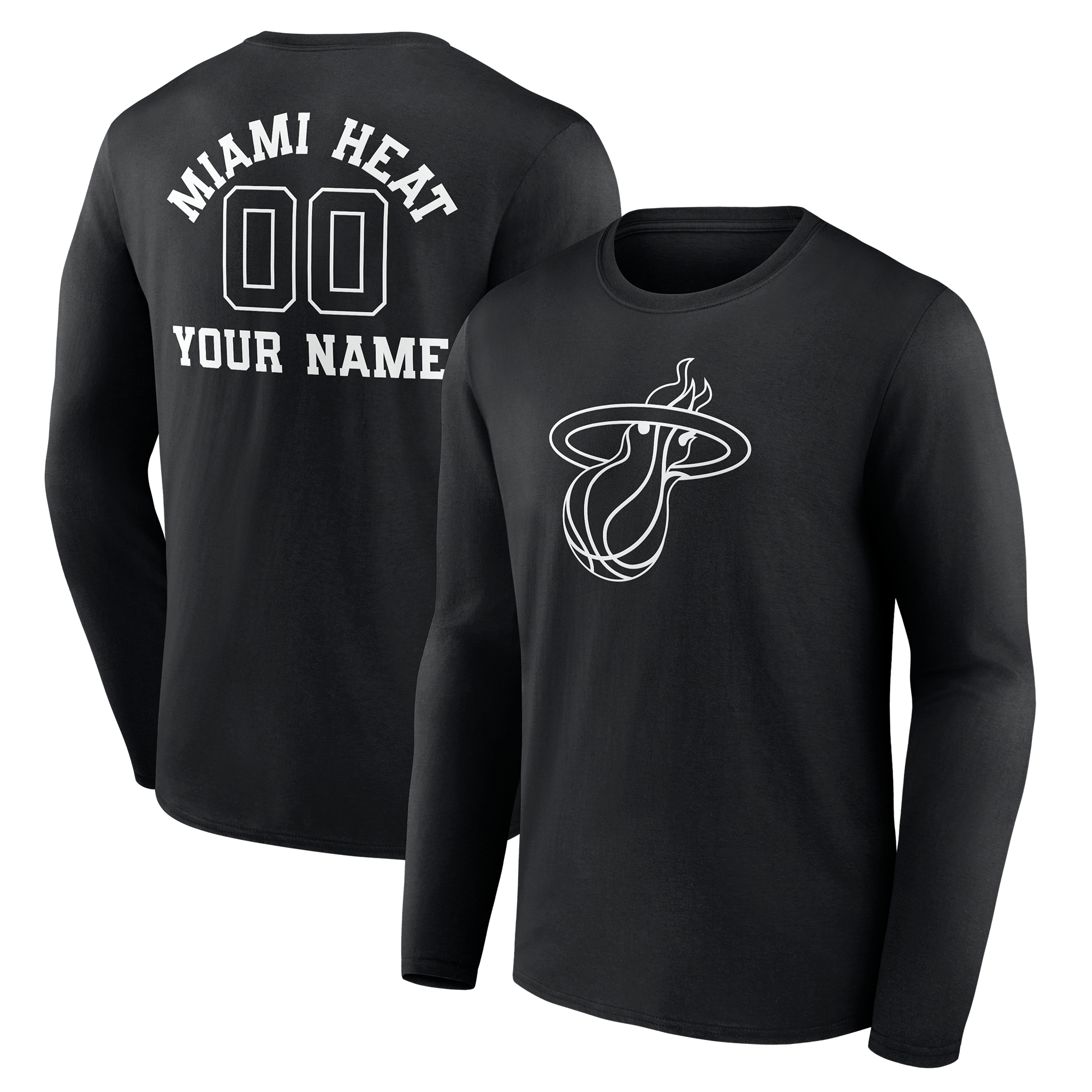 Men's Black Miami Heat Personalized Name & Number Monochrome Long Sleeve T-Shirt