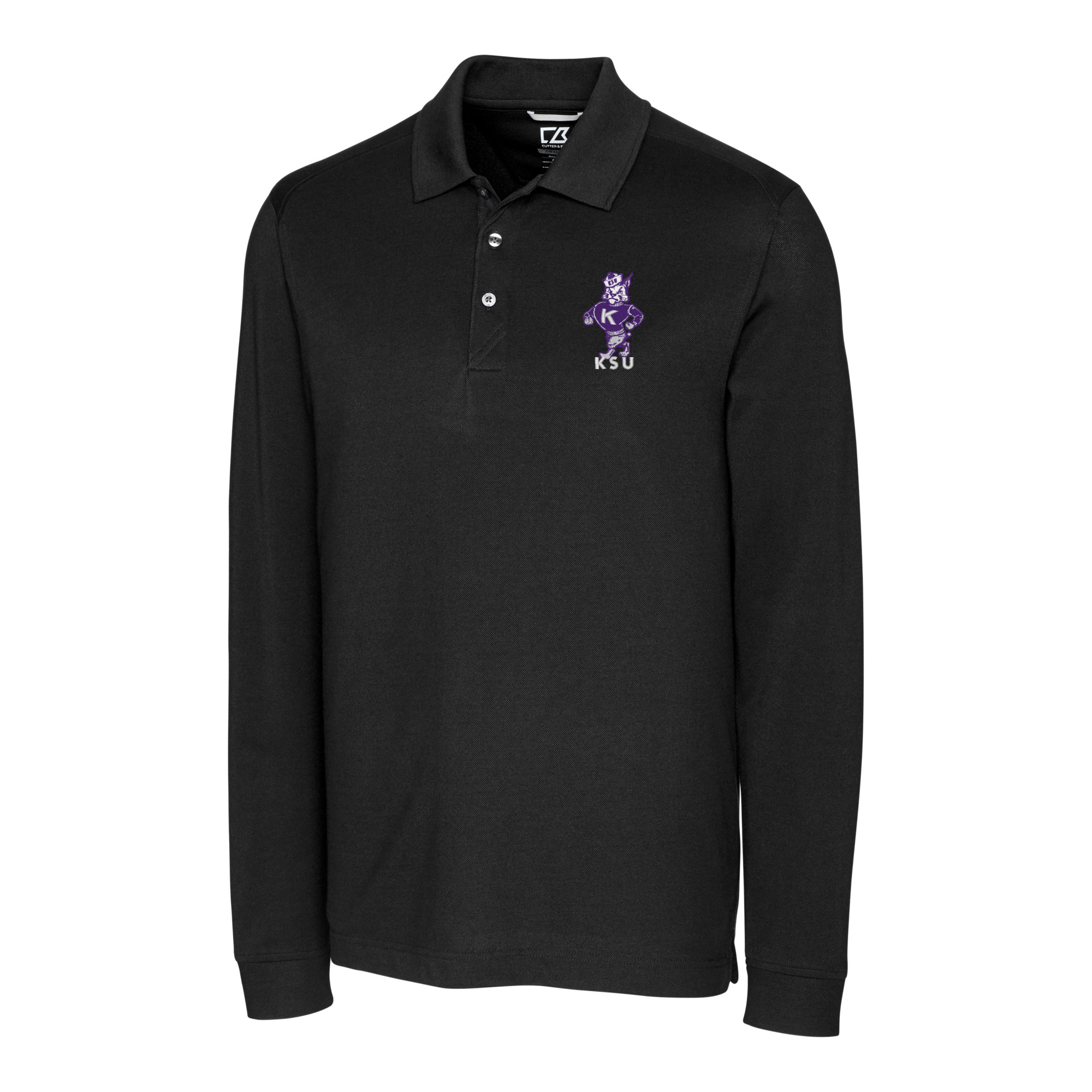 Men's Cutter & Buck Black Kansas State Wildcats Big & Tall Tri-Blend Pique Long Sleeve DryTec Polo - Image 6