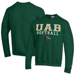 Men's Champion  Green UAB Blazers Stack Logo Softball Powerblend Pullover Sweatshirt