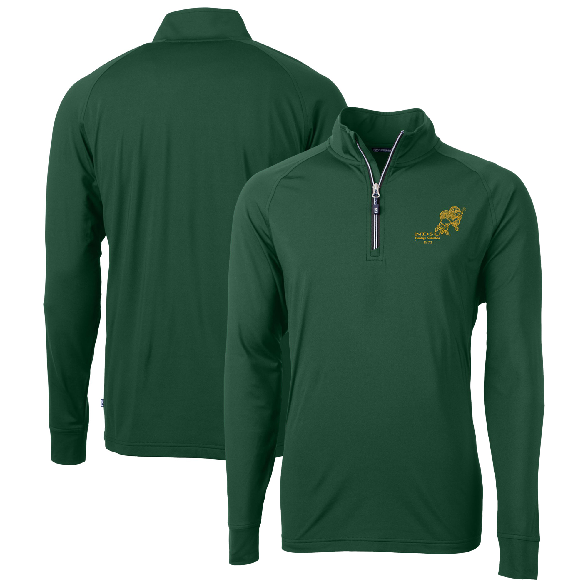 Men's Cutter & Buck Green NDSU Bison Vintage Adapt Eco Recycled DryTec Raglan Quarter-Zip Jacket