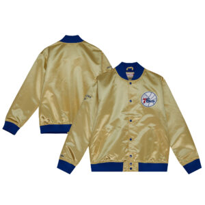 Men's Mitchell & Ness  Gold Philadelphia 76ers Hardwood Classics Fashion Lightweight Satin Full-Snap Jacket