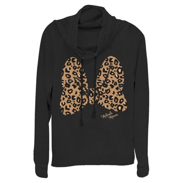 Women's Mad Engine  Black Mickey & Friends Animal Print Bow Cowl Neck Pullover Sweatshirt