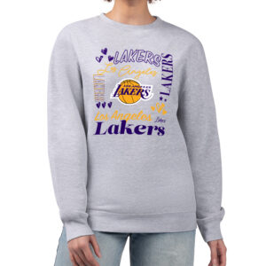 Women's G-III 4Her by Carl Banks Heather Gray Los Angeles Lakers Collage Team Graphic Fleece Pullover Sweatshirt