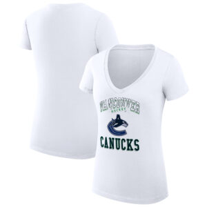 Women's G-III 4Her by Carl Banks White Vancouver Canucks Team Logo Graphic V-Neck Fitted T-Shirt