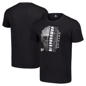 Men's Starter Black Chicago Blackhawks Half Helmet Logo T-Shirt