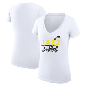 Women's G-III 4Her by Carl Banks White Utah Jazz Team Sport Fitted V-Neck T-Shirt