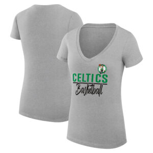 Women's G-III 4Her by Carl Banks Heather Gray Boston Celtics Team Sport Fitted V-Neck T-Shirt