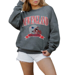 Women's Gameday Couture Charcoal New England Patriots Seal The Deal Premium Fleece Drop Shoulder Pullover Sweatshirt