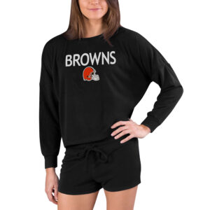 Women's Concepts Sport Black Cleveland Browns Gather Long Sleeve T-Shirt & Shorts Set