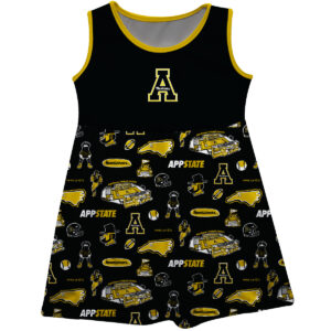 Girls Youth Vive La Fete  Black Appalachian State Mountaineers Impressions Artwork Tank Top Dress