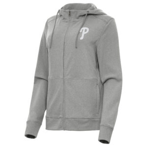 Women's Antigua Heather Gray Philadelphia Phillies Seeker Full-Zip Hoodie Jacket
