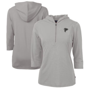 Women's Cutter & Buck  Gray Atlanta Falcons Virtue Eco Pique Recycled Dry Tec 3/4-Sleeve Half-Zip Hoodie