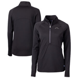 Women's Cutter & Buck  Black Los Angeles Chargers Adapt Eco Knit Stretch Recycled Half-Zip Pullover Top