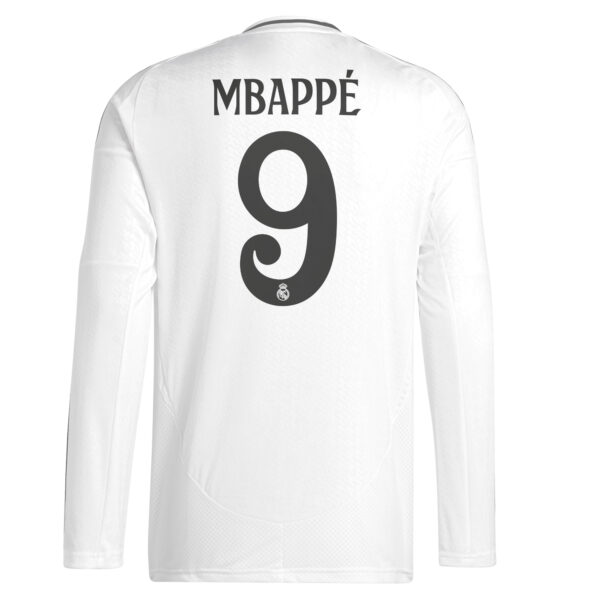 Men's adidas  Kylian Mbappé White Real Madrid 2024/25 Home Replica Long Sleeve Player Jersey - Image 8