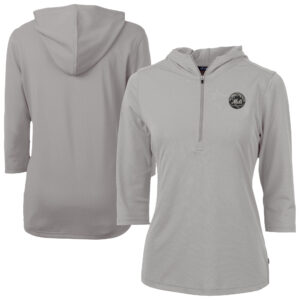 Women's Cutter & Buck Gray New York Mets Virtue Eco Pique Half-Zip 3/4 Sleeve Pullover Hoodie