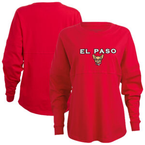 Women's Red El Paso Chihuahuas Retro Jersey Long Sleeve Pom Pom T-Shirt