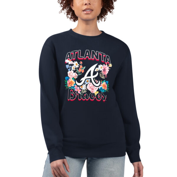 Women's G-III 4Her by Carl Banks Navy Atlanta Braves Flowers Graphic Pullover Sweatshirt - Image 4