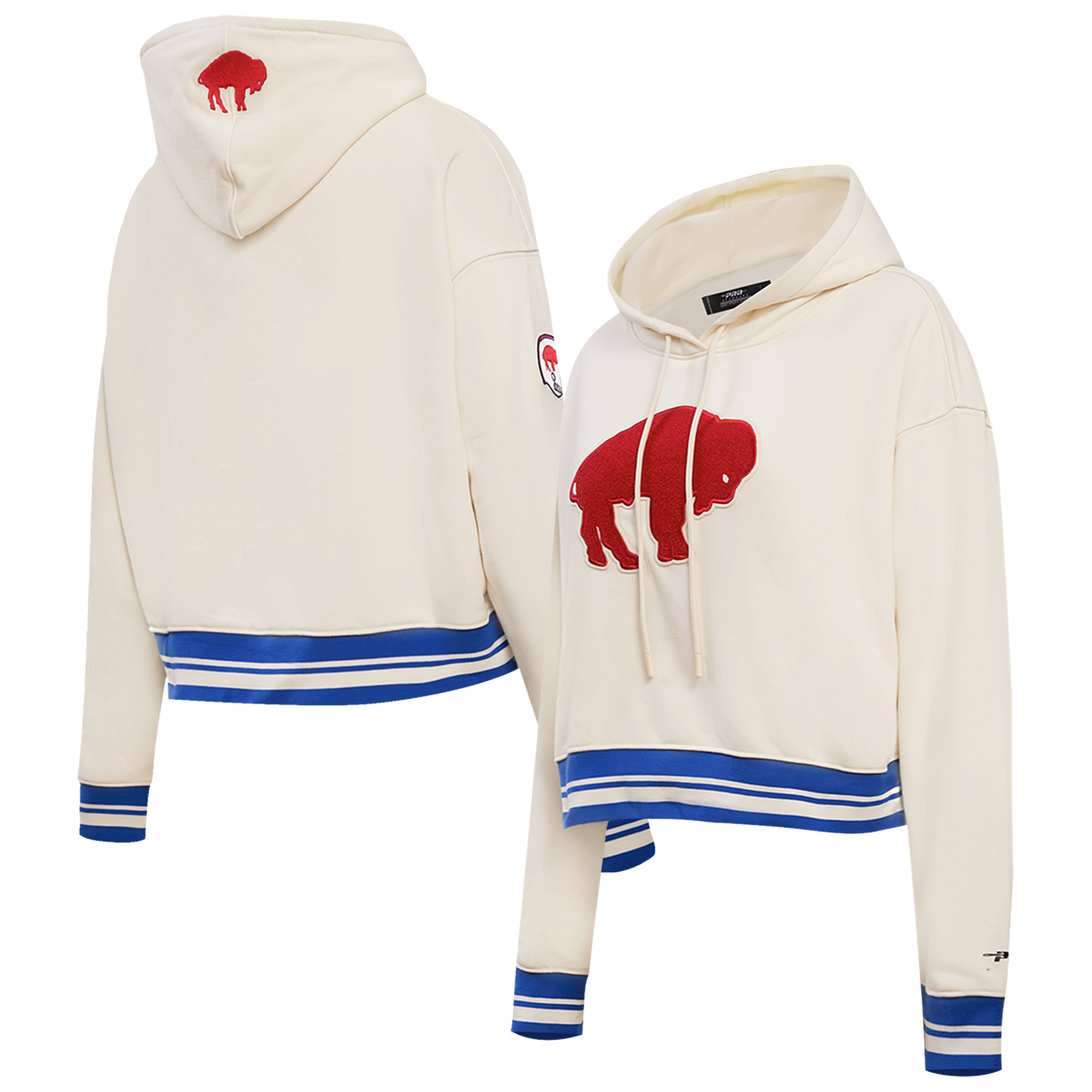 Women's Pro Standard Cream Buffalo Bills Retro Classic Fleece Cropped Pullover Hoodie